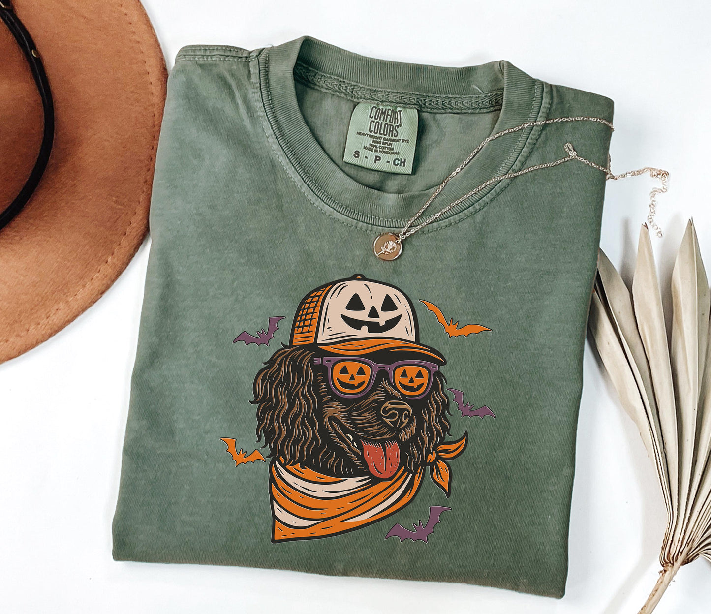 Comfort Colors® Boykin Spaniel with Pumpkin Trucker Hat and Sunglasses Shirt, Halloween Cool Dog Shirt, Funny Fall Halloween Tee