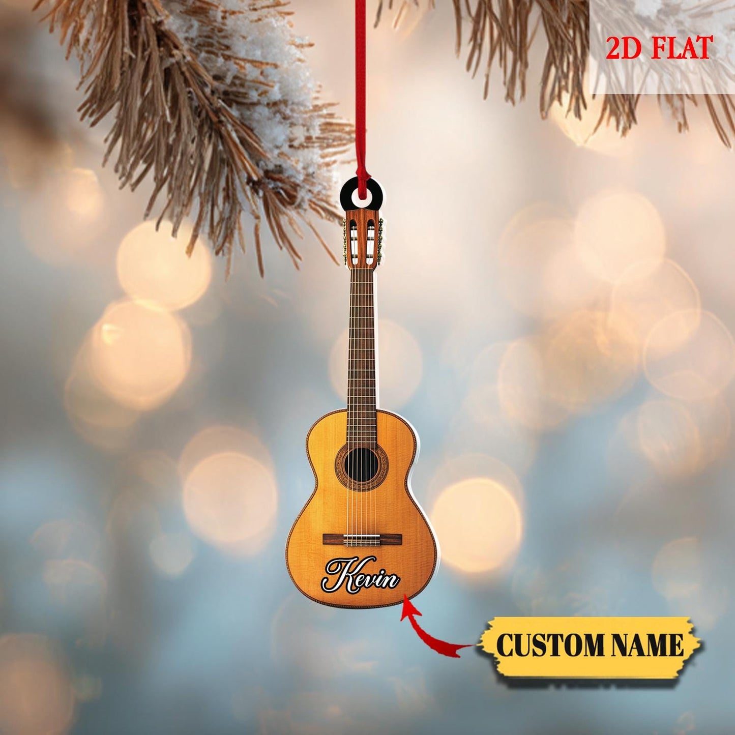 Personalized Electric Guitar 2D Flat Ornament,Christmas Gift for Music Lovers, Guitar Players,Rock and Roll Gift, Christmas Hanging Ornament