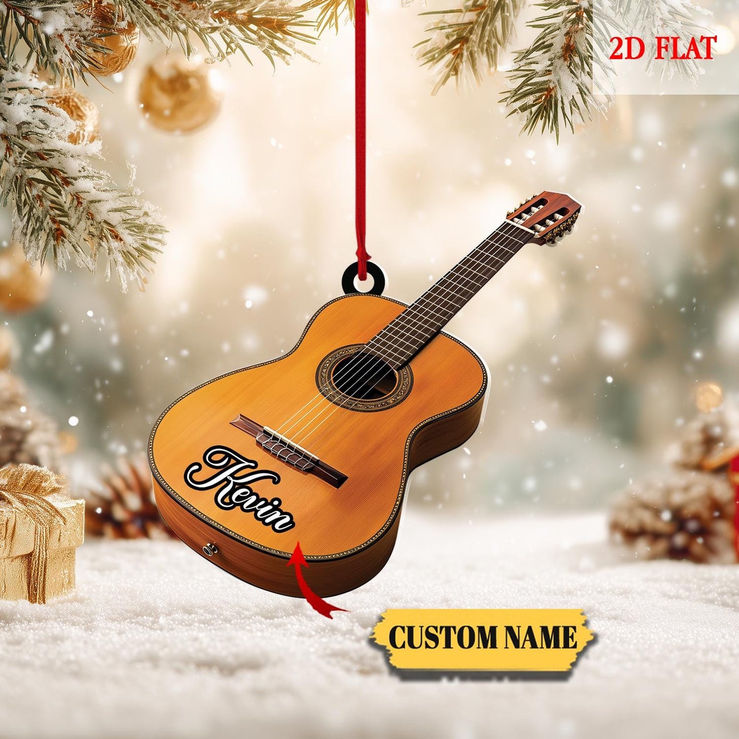 Personalized Guitar 2D Flat Ornament,Christmas Gift for Music Lovers, Guitar Players,Rock and Roll Gift, Christmas Hanging Ornament