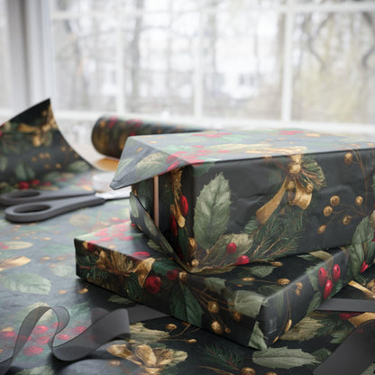 Christmas Holly Wrapping Paper - Traditional Holiday Gift Wrap, Modern Christmas Wrapping, Festive Present Wrapping, Unique Gift Giving