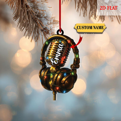 Personalized Microphone Radio Christmas 2D Flat Ornament, 2D Printed Microphone Radio Light Ornament, Christmas Home Decor, Gift for Him