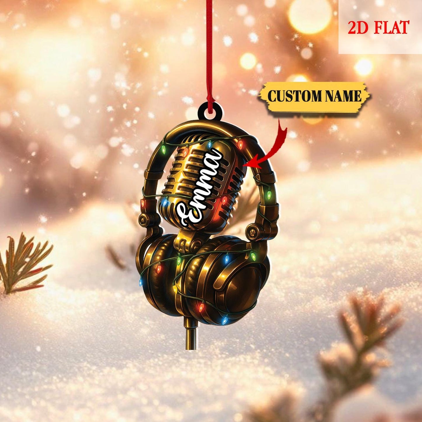 Personalized Microphone Radio Christmas 2D Flat Ornament, 2D Printed Microphone Radio Light Ornament, Christmas Home Decor, Gift for Him