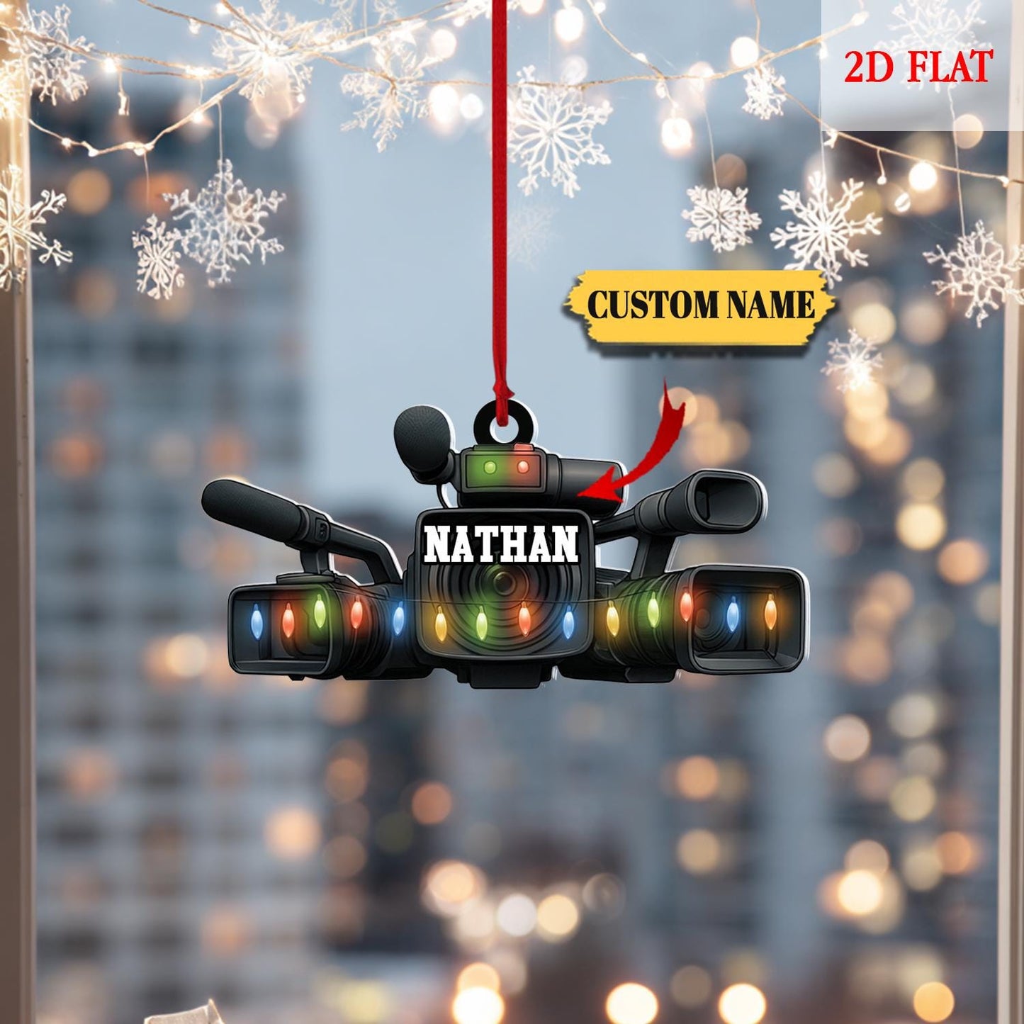 Personalized Professional Video Camera Camcorder 2D Flat Ornament, Angel Video camera Ornament Gift, Christmas Home Decor, Gift for Him