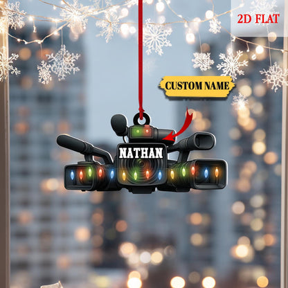 Personalized Professional Video Camera Camcorder 2D Flat Ornament, Angel Video camera Ornament Gift, Christmas Home Decor, Gift for Him