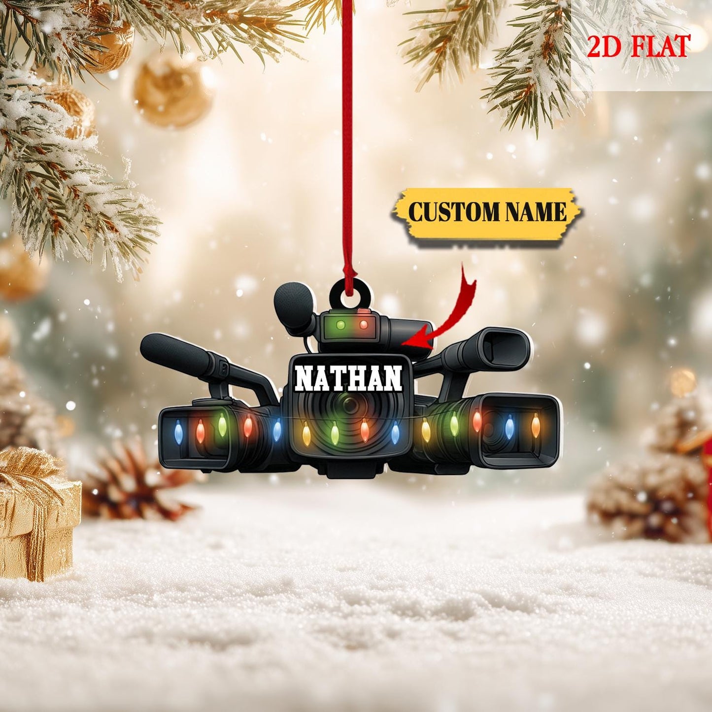 Personalized Professional Video Camera Camcorder 2D Flat Ornament, Angel Video camera Ornament Gift, Christmas Home Decor, Gift for Him