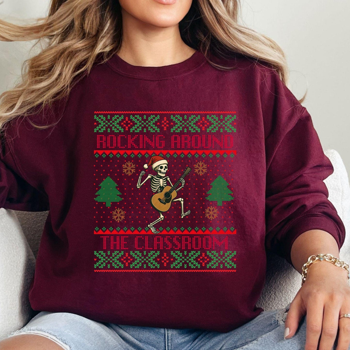 Ugly Christmas For Teacher Christmas Tree Shirt Dancing Skeleton Sweatshirt Funny Christmas for Teacher Ugly Xmas