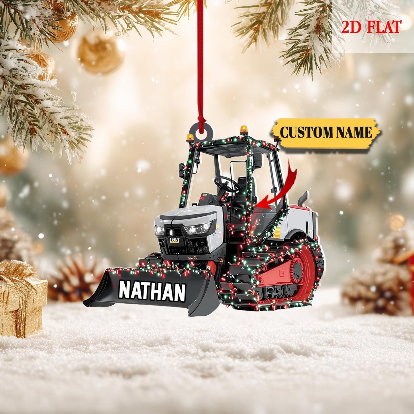Personalized Wheel Loader Vehicles Equipment 2D Flat Acrylic Ornament, Christmas 2025 Ornament, Backhoe Loader Vehicles Ornament