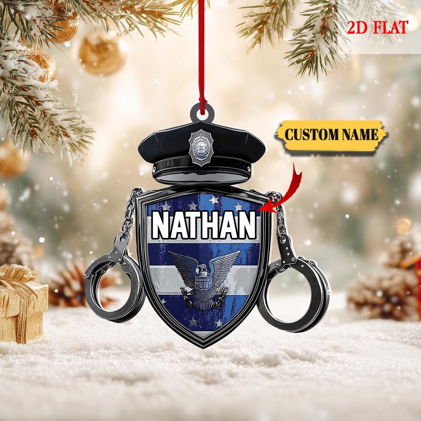 Personalized Police Badge Ornament, Thin Blue Line Law Enforcement Gift,Gift For Police, Xmas Tree Hanging Decoration, Gift for Dad, Husband