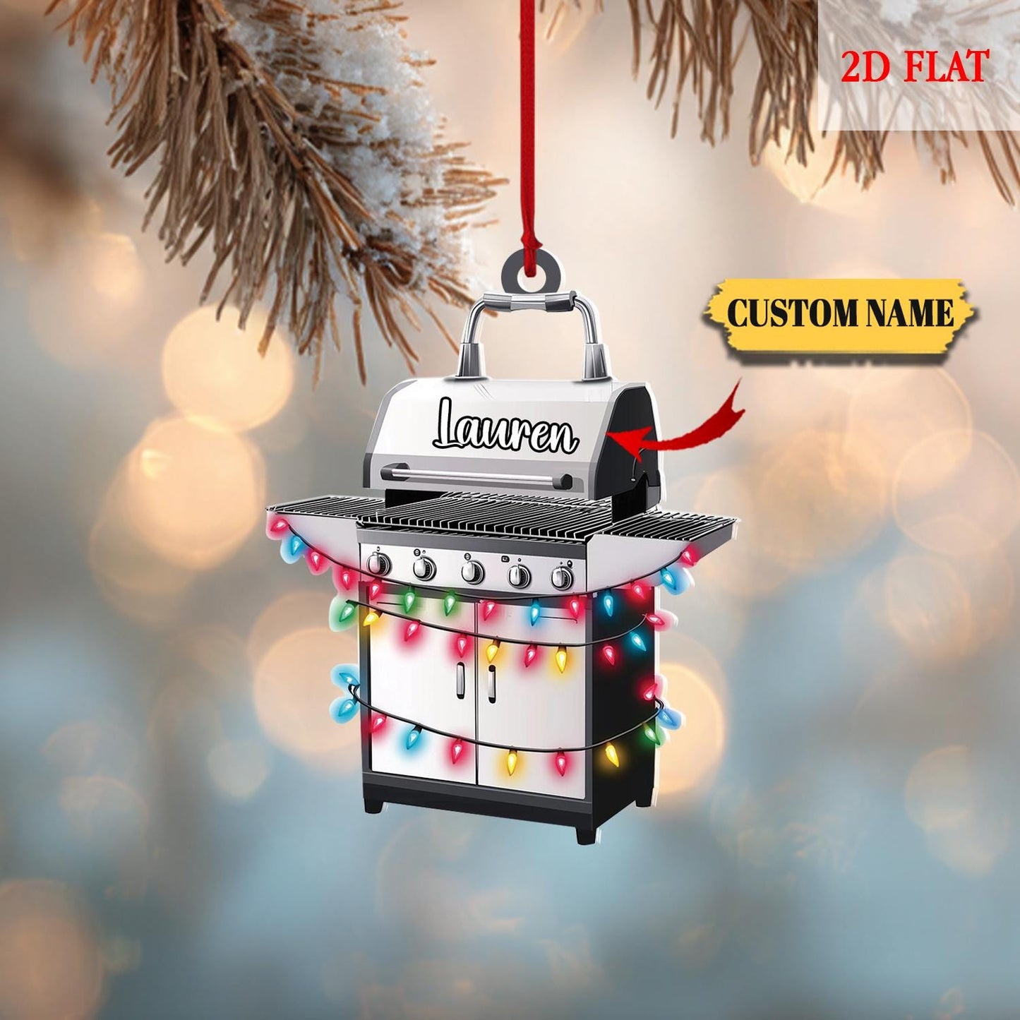 Personalized Grill Flat  Shape Ornament, Barbeque BBQ Christmas Ornament for Grill Master 2025, Gift for Griller, Christmas Home Decor