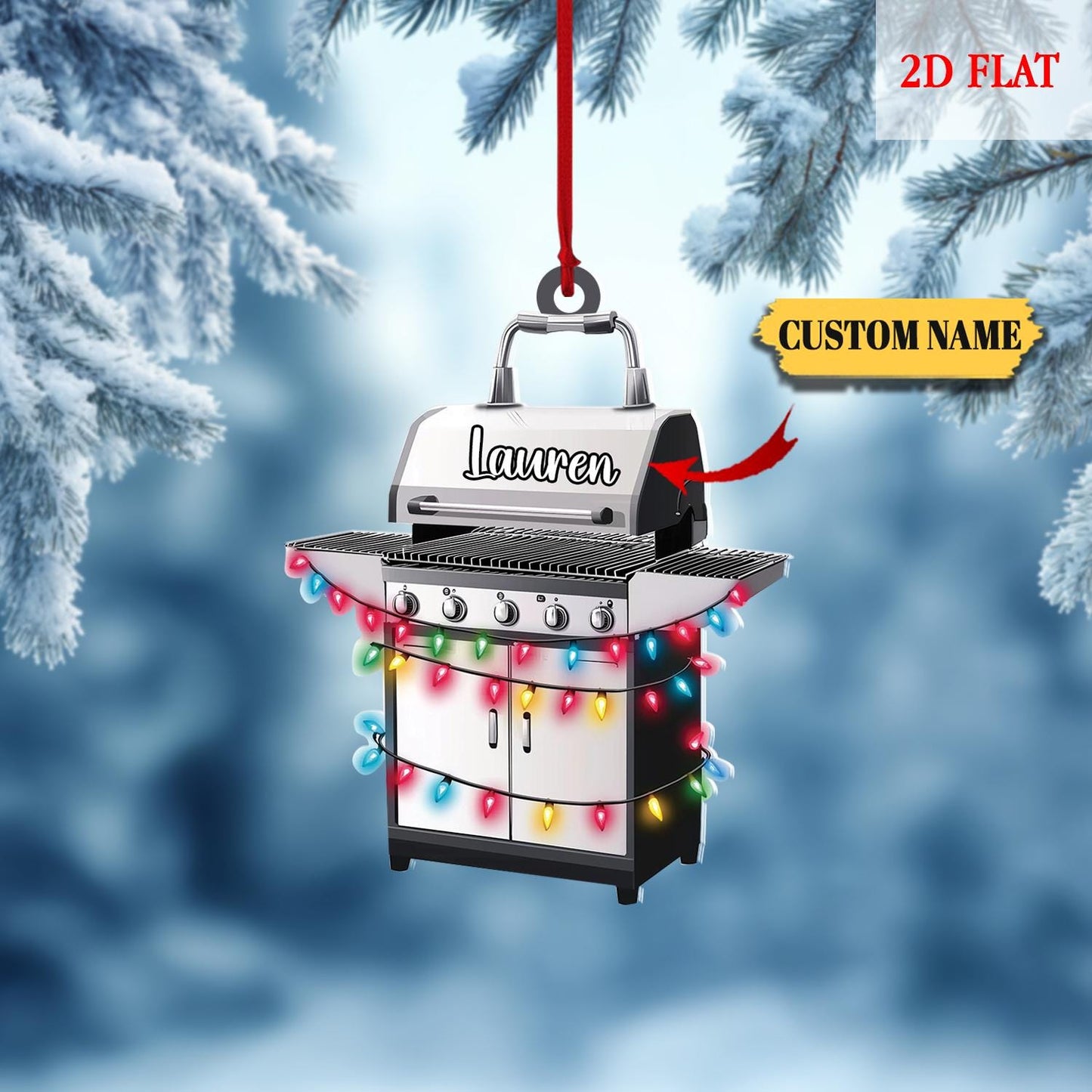 Personalized Grill Flat  Shape Ornament, Barbeque BBQ Christmas Ornament for Grill Master 2025, Gift for Griller, Christmas Home Decor