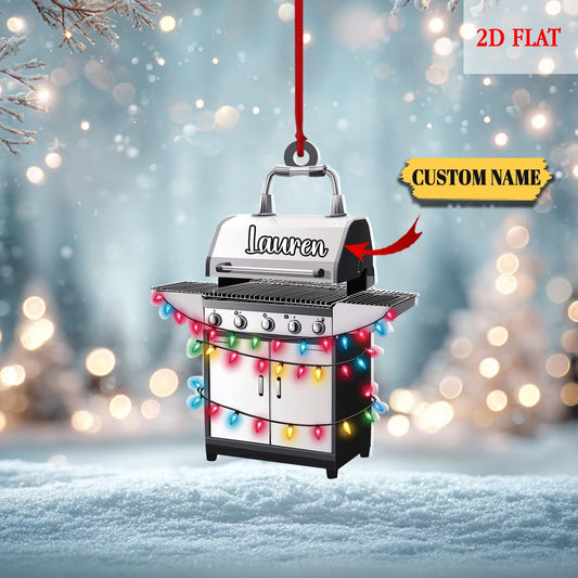 Personalized Grill Flat  Shape Ornament, Barbeque BBQ Christmas Ornament for Grill Master 2025, Gift for Griller, Christmas Home Decor