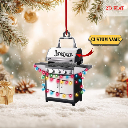 Personalized Grill Flat  Shape Ornament, Barbeque BBQ Christmas Ornament for Grill Master 2025, Gift for Griller, Christmas Home Decor