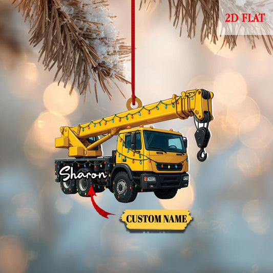 Custom Name Excavator Led Light Christmas Ornament, Christmas Tree Hanging Decor,Flat 2D Ornament Acrylic,Hanging Ornament,Construction Gift