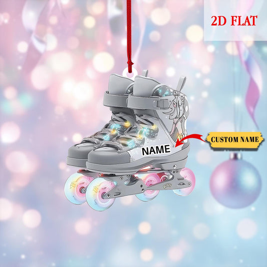 Personalized Roller Skate 2d Flat Xmas Hanging Ornament, Roller Derby Christmas Light Car Ornament, Love Roller Skate Christmas Ornament