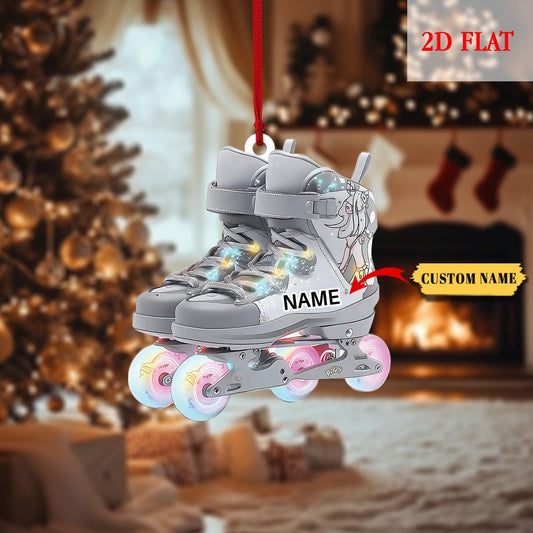 Personalized Roller Skate 2d Flat Xmas Hanging Ornament, Roller Derby Christmas Light Car Ornament, Love Roller Skate Christmas Ornament