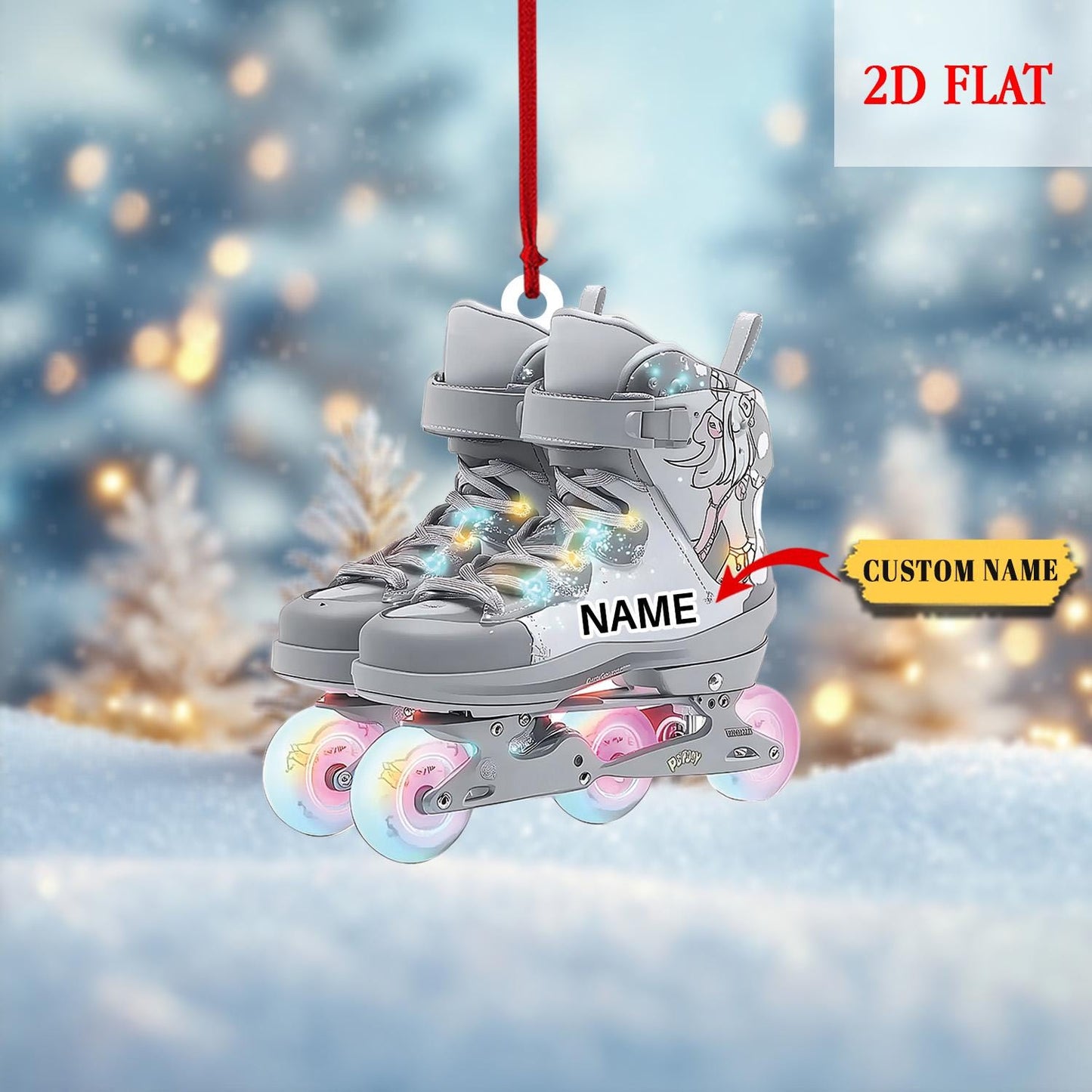 Personalized Roller Skate 2d Flat Xmas Hanging Ornament, Roller Derby Christmas Light Car Ornament, Love Roller Skate Christmas Ornament
