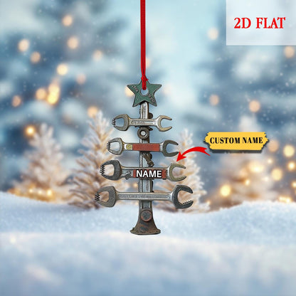 Personalized Wrench Tree Shape Acrylic Ornament for Mechanic, Custom Mechanic Tool Christmas Ornament, Ornament Christmas Gift Builder