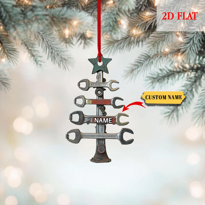 Personalized Wrench Tree Shape Acrylic Ornament for Mechanic, Custom Mechanic Tool Christmas Ornament, Ornament Christmas Gift Builder