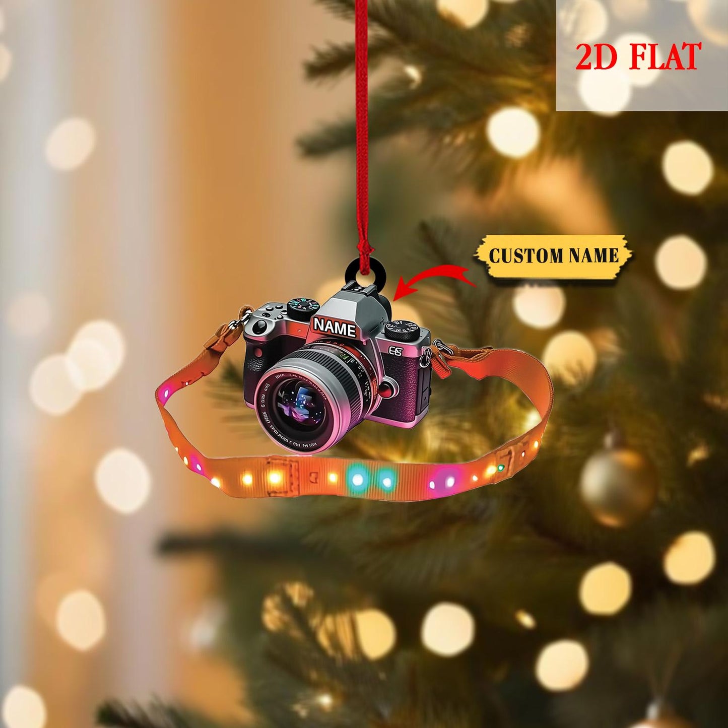 Personalized Camera Christmas 2D Flat Ornament, Gift For Photographer, Camera Photographer Christmas Ornament, Photographer Ornament Decor