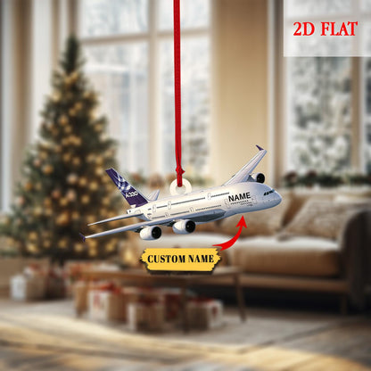 Personalized Airplane Acrylic 2D Flat Acrylic Ornament, Aviation Christmas Tree Decoration for Pilots, Traveling Hanging Gift