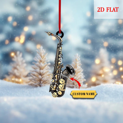Personalized Saxophone 2D Flat Ornament, Christmas Gift for Music Lovers, Saxophone Players, Music Themed Decor for the Christmas Tree