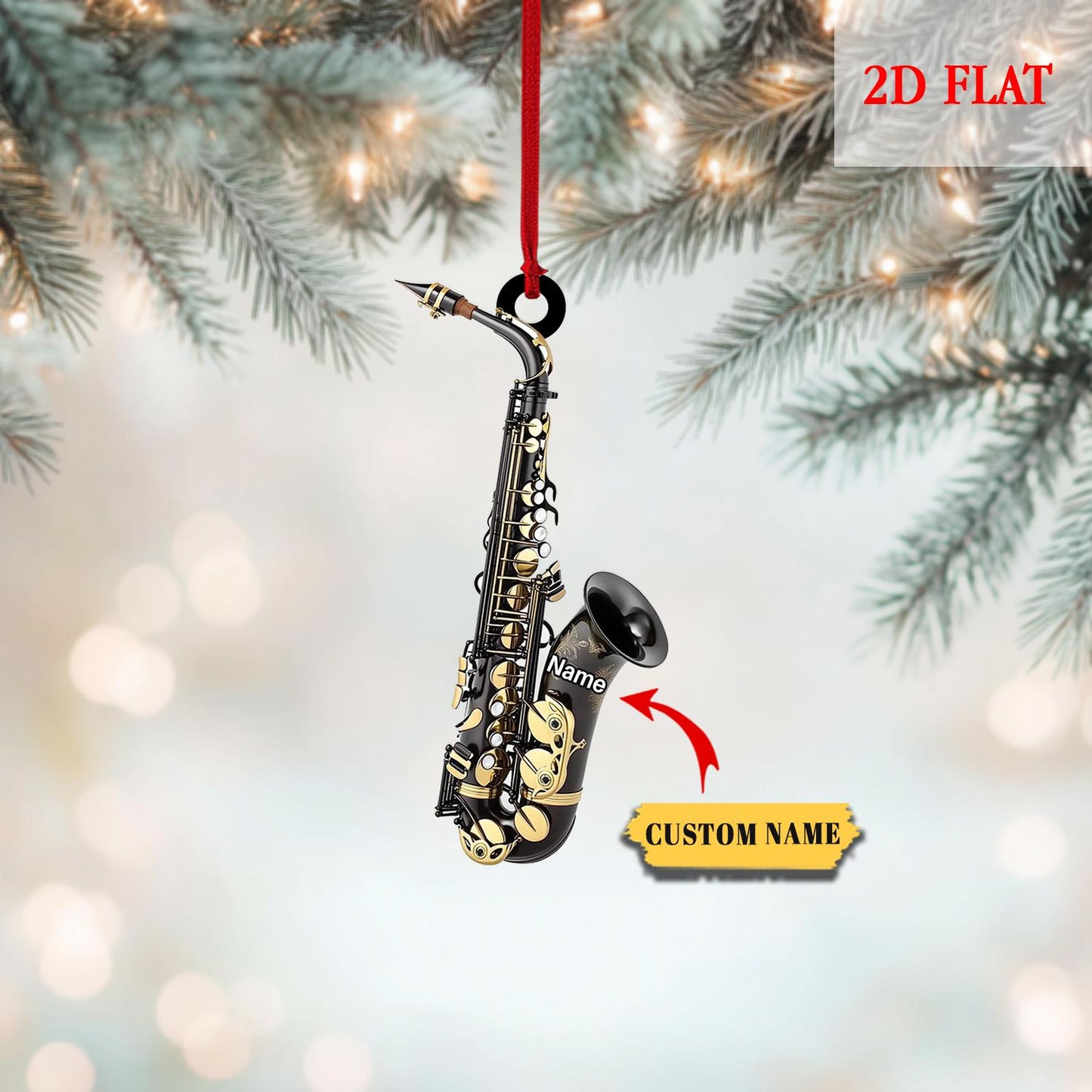 Personalized Saxophone 2D Flat Ornament, Christmas Gift for Music Lovers, Saxophone Players, Music Themed Decor for the Christmas Tree