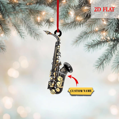 Personalized Saxophone 2D Flat Ornament, Christmas Gift for Music Lovers, Saxophone Players, Music Themed Decor for the Christmas Tree