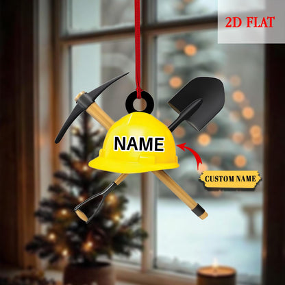 Personalized Coal Miner Flat 2D Acrylic Ornaments, Custom Xmas Gifts for Coworker Men, Coal Miner Custom Hard Hat & Tools, Construction Gift