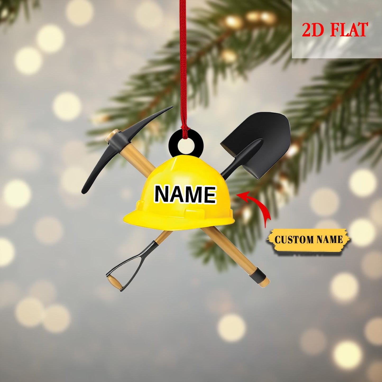 Personalized Coal Miner Flat 2D Acrylic Ornaments, Custom Xmas Gifts for Coworker Men, Coal Miner Custom Hard Hat & Tools, Construction Gift