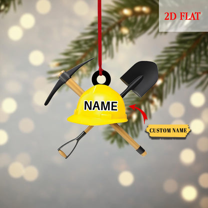 Personalized Coal Miner Flat 2D Acrylic Ornaments, Custom Xmas Gifts for Coworker Men, Coal Miner Custom Hard Hat & Tools, Construction Gift