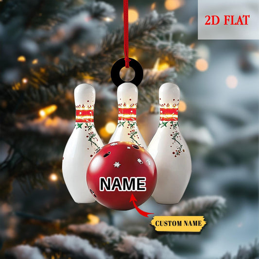 Personalized Bowling Ball & Pins 2D Flat Acrylic Ornament, Bowling Strike Ornament, Christmas Gift For Bowling Player, Bowling Decor Gift
