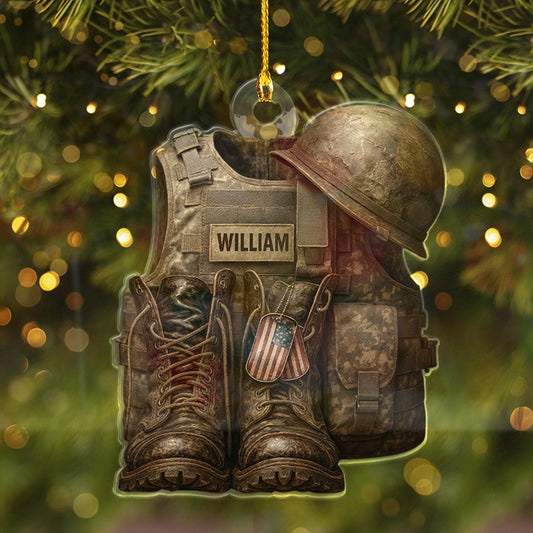 Military Uniform Ornament, Boots & Hat Personalized Flat Ornament, Military Car Ornament Gift, Military Gift 2D Flat Ornament