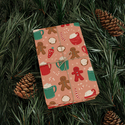 Christmas Gingerbread Man Wrapping Paper, Festive Holiday Gift Wrap, Xmas Present Decoration, Xmas Paper Gift Packaging Roll