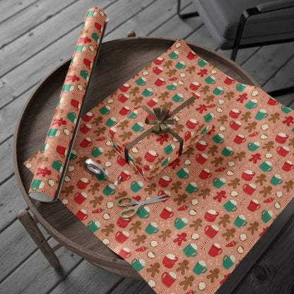 Christmas Gingerbread Man Wrapping Paper, Festive Holiday Gift Wrap, Xmas Present Decoration, Xmas Paper Gift Packaging Roll