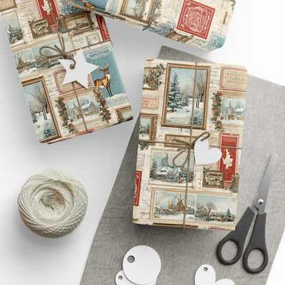 Wrapping Paper Vintage Christmas Postcard Gift Wrap Holiday Gift Wrapping Paper Christmas Gift Wrap Xmas Christmas