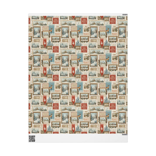 Wrapping Paper Vintage Christmas Postcard Gift Wrap Holiday Gift Wrapping Paper Christmas Gift Wrap Xmas Christmas