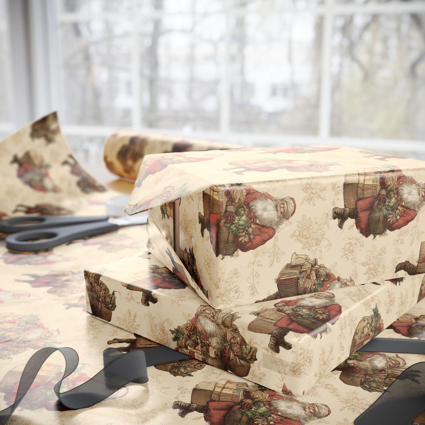 Christmas Wrapping Papers, Vintage Santa Xmas Roll Gift Wrap Paper, Holiday Gift Wrapping, Christmas Gift Wrap, Festive Gift Wrap, Gift Wrap