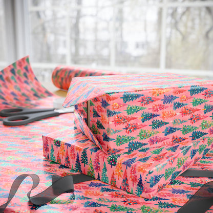 Christmas Wrapping Paper, Preppy Christmas Trees on Pink Wrapping Paper, Christmas Wrap Paper, Pink Christmas Gift Wrap