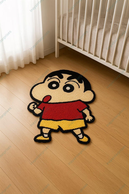 Hand-Tufted Wool Shinchan Rug: Anime Kids Room Decor For Anime Lovers 5x8ft Kawaii Home