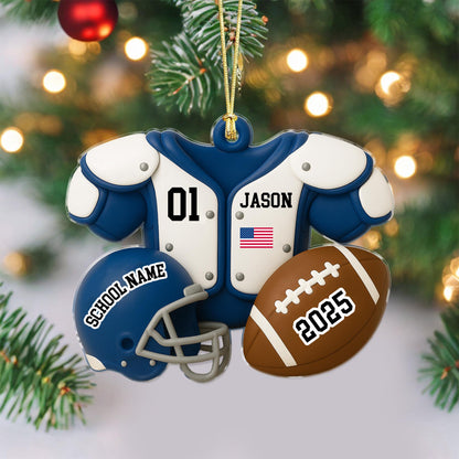 Football Player Ornament: Custom Name Acrylic Keepsake, American Football Uniform 2D Flat
