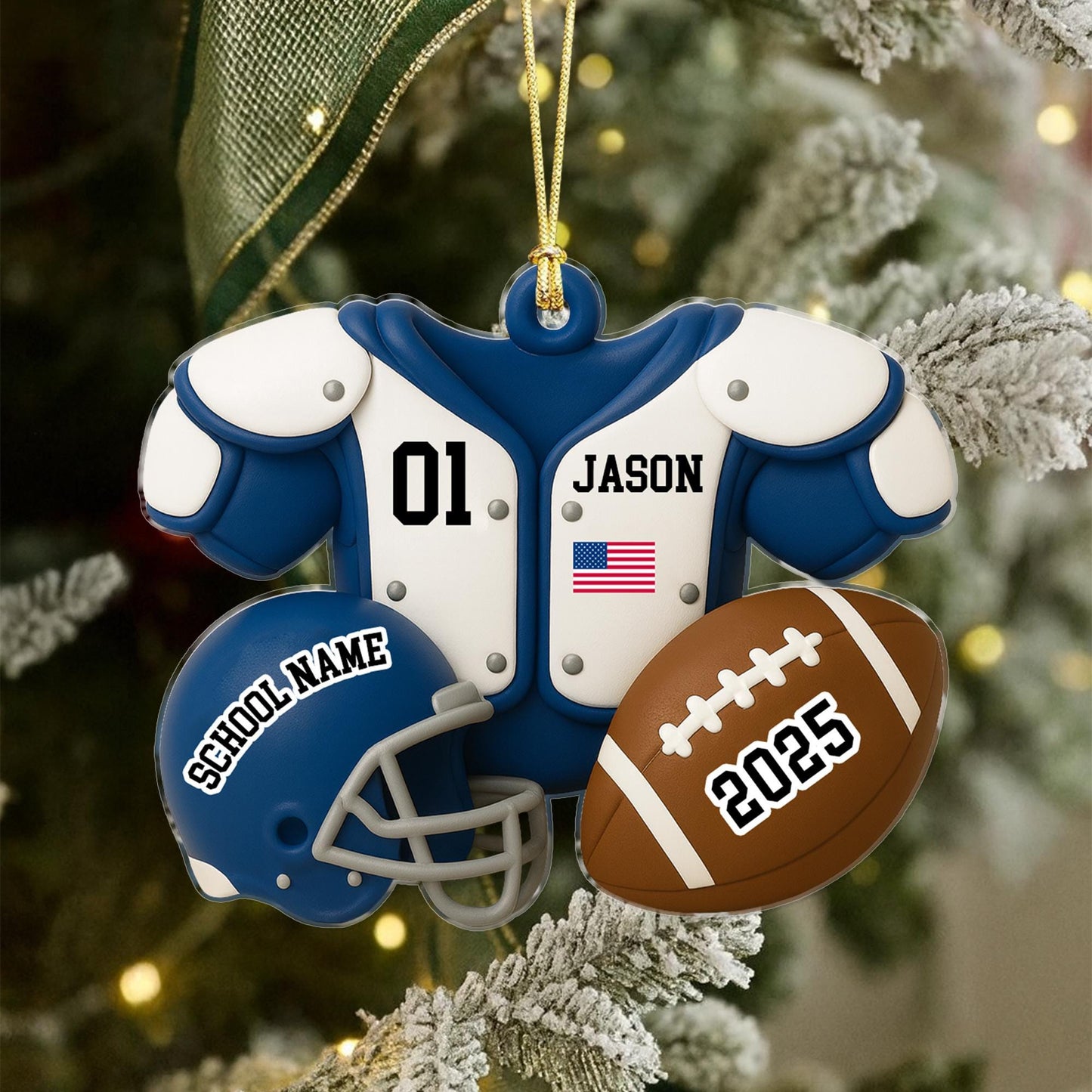 Football Player Ornament: Custom Name Acrylic Keepsake, American Football Uniform 2D Flat