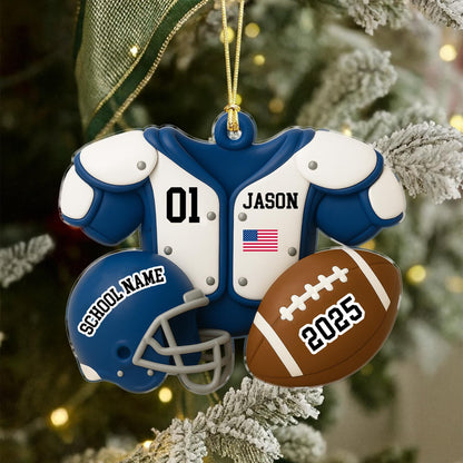 Football Player Ornament: Custom Name Acrylic Keepsake, American Football Uniform 2D Flat