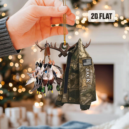 Personalized Hunting 2D Flat Ornament, Custom Duck Hunting Christmas Tree Ornament, Hunting Vest Christmas, Gift for, Dad, Husband, Hunter
