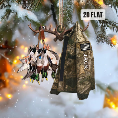 Personalized Hunting 2D Flat Ornament, Custom Duck Hunting Christmas Tree Ornament, Hunting Vest Christmas, Gift for, Dad, Husband, Hunter