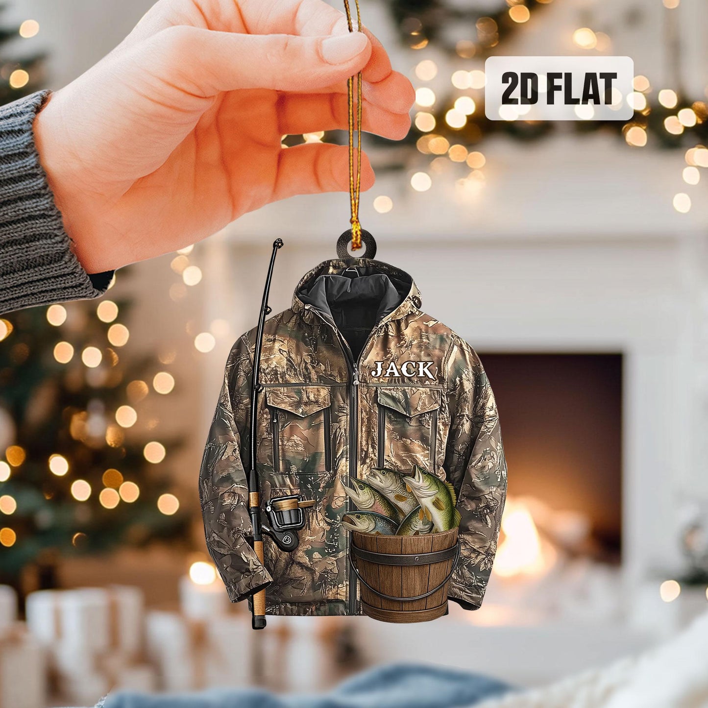 Personalized Fishing 2D Flat Ornament, Custom Bass Fish Christmas Tree Ornament, Fishing Vest Christmas, Gift for, Dad, Husband, Fisherman