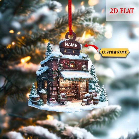 Personalized Barber Shop Xmas Ornament, Hair Salon 2D Flat Ornament, Christmas Barber Keepsake, Barber Salon Decor,Gift For Barbershop Decor