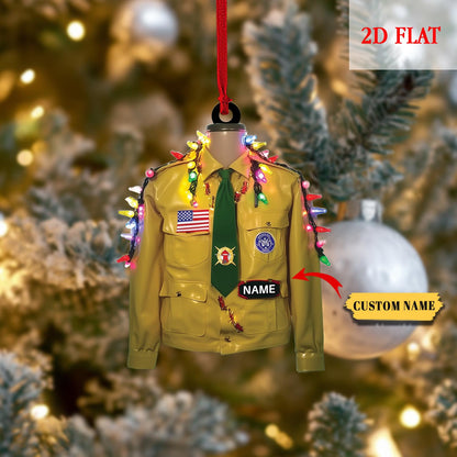 Personalized 2 Flatted Boy Scout Of America Uniform Christmas Ornament, Scout Shirt Keepsake, Holiday Gift for Scouts, Cub Scouts Gift