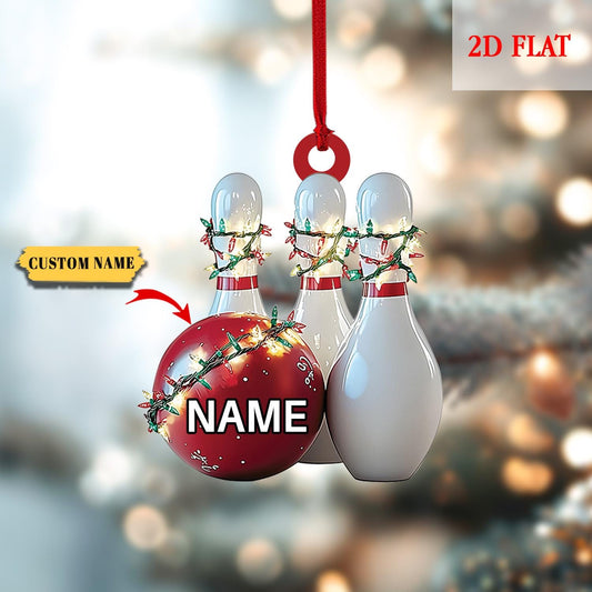 Personalized Bowling Ball & Pins 2D Flat Acrylic Ornament, Bowling Strike Ornament, Gift For Bowling Player, Bowling Christmas Decor