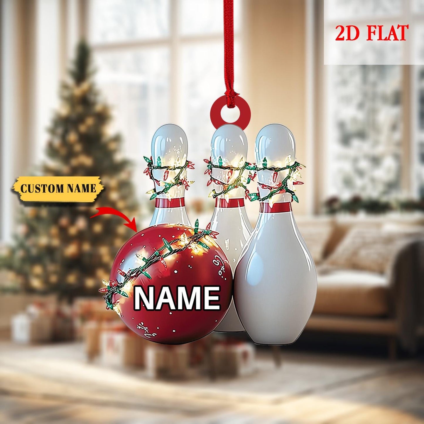Personalized Bowling Ball & Pins 2D Flat Acrylic Ornament, Bowling Strike Ornament, Gift For Bowling Player, Bowling Christmas Decor