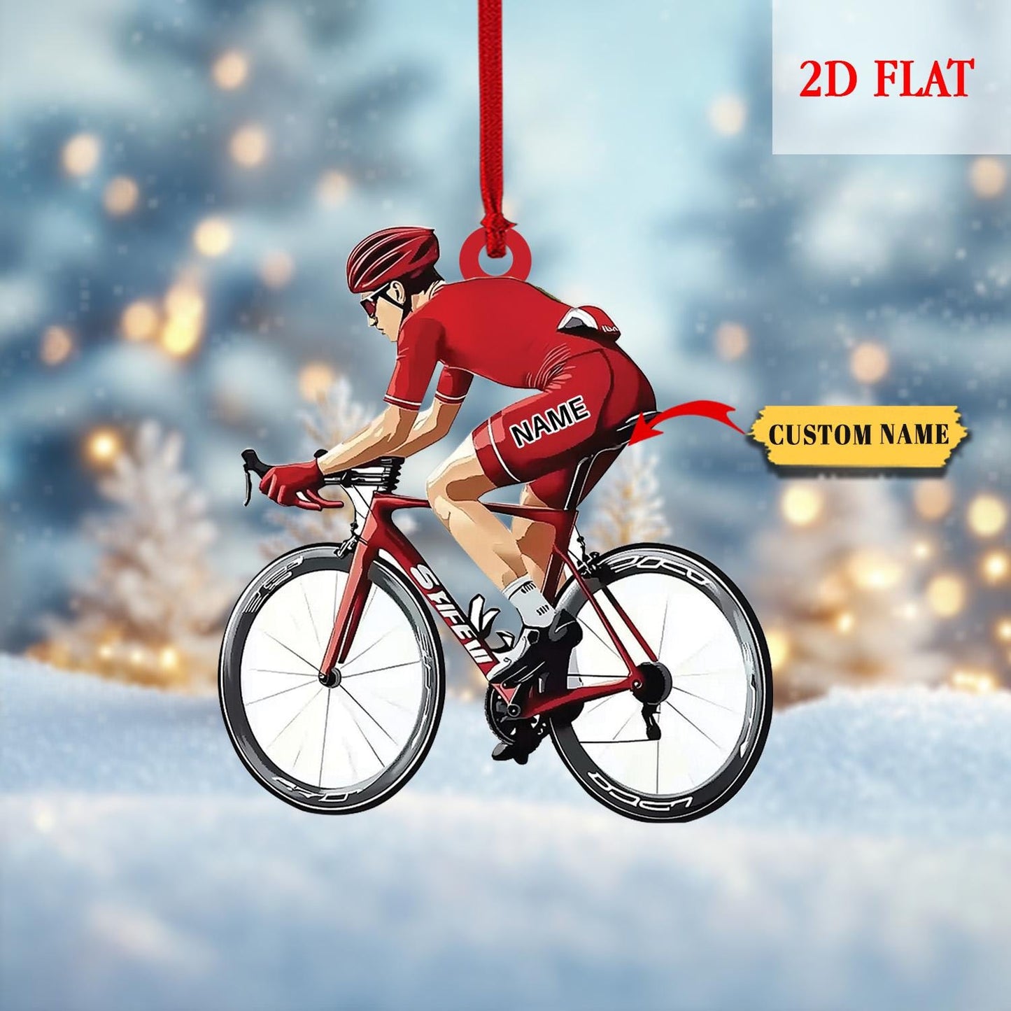 Personalized Mountain Biking Boys Christmas Ornament, Mountain Bike 2D Flat Acrylic Ornament, Christmas Bicycle Tree Decor, Gifts For Biker